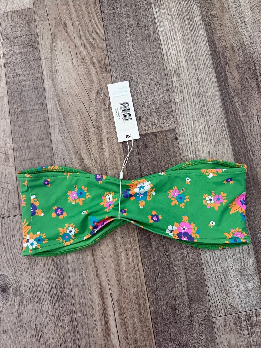 Frankie’s Bikinis NWT Green Floral Bandeau Jeanette Top